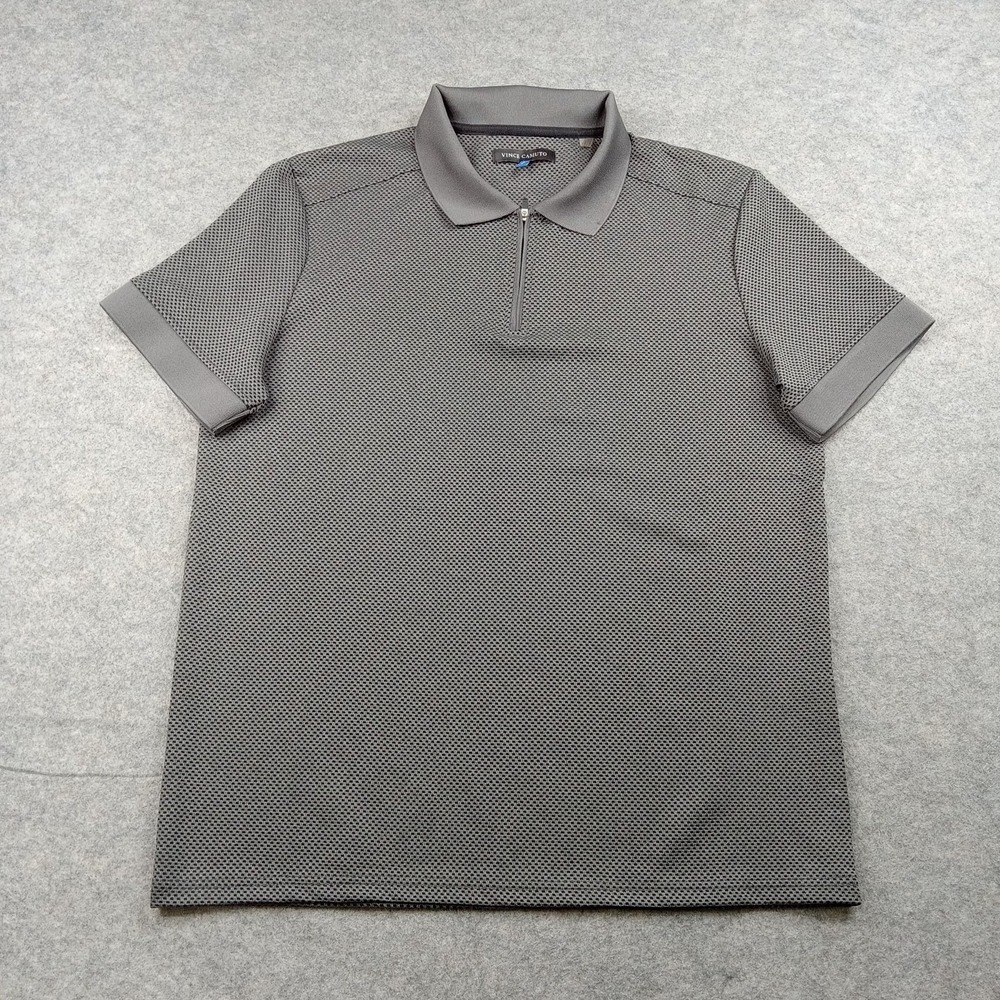 Vince Camuto Polo Shirt Mens‎ Large Gray Geometric 1/4 Zip Stretch Casual Top